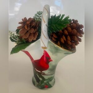 Hautman Brothers Collection Basket Cardinal in Holly Porcelain Christmas Vase 9"